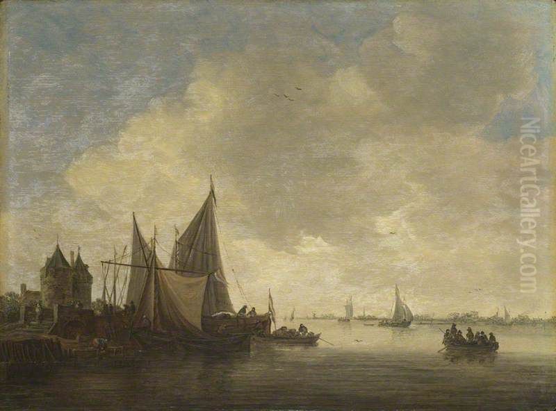 The Mouth of an Estuary with a Gateway Oil Painting by Jan van Goyen