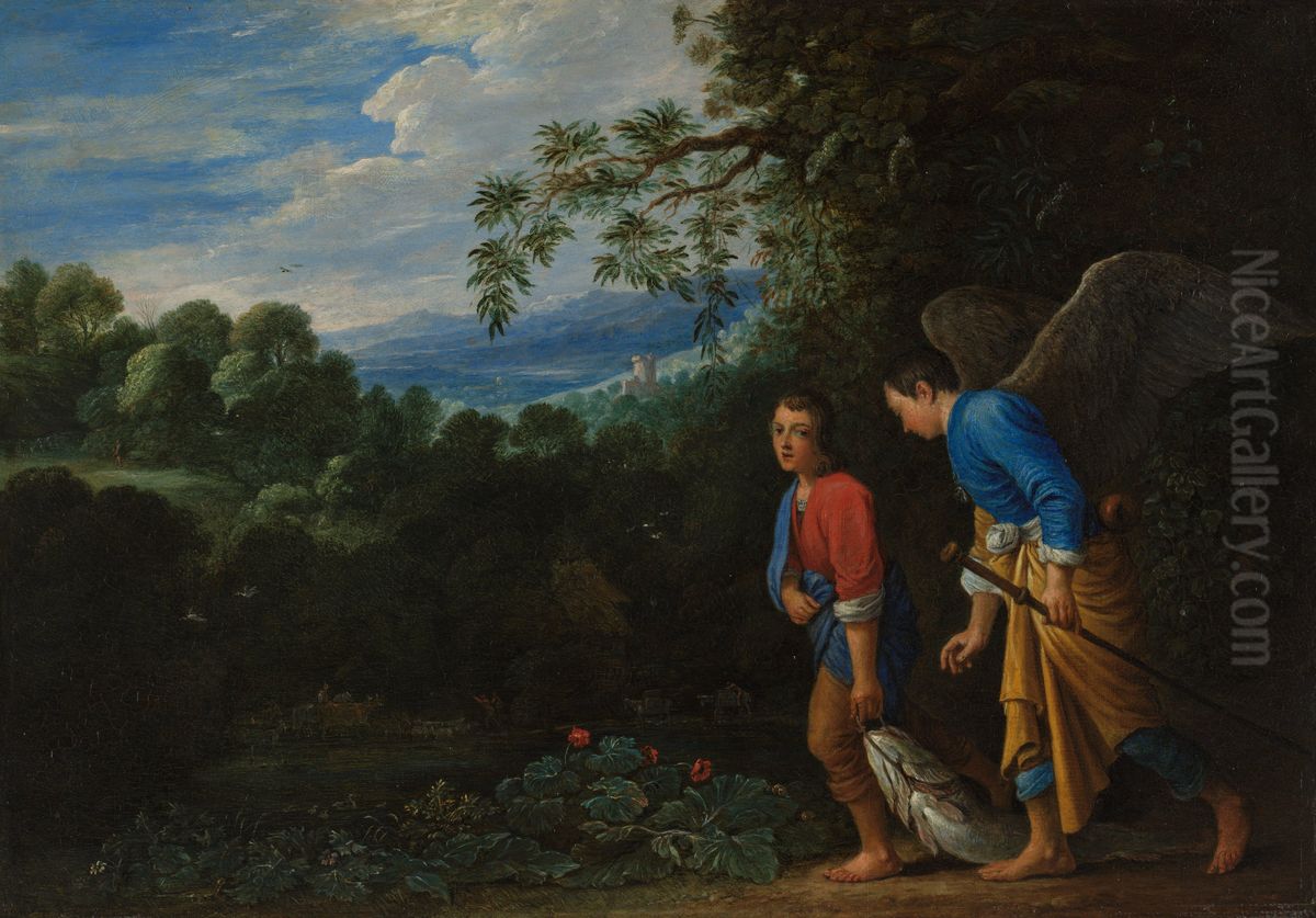 Tobias and the Archangel Raphael returning with the Fish Oil Painting by Adam Elsheimer