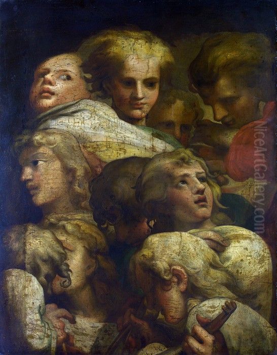 Group of Heads Oil Painting by Antonio da Correggio