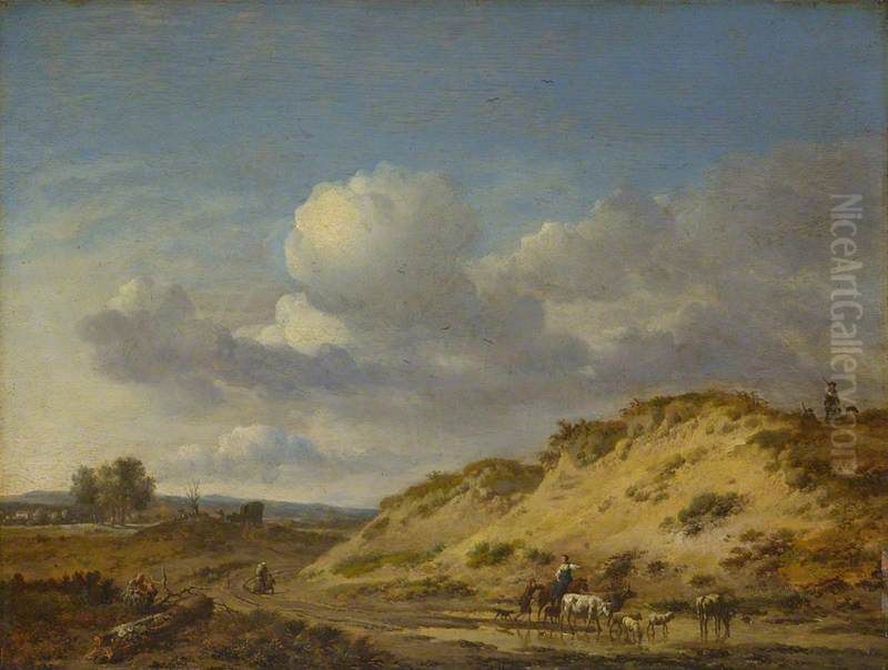 Peasants driving Cattle and Sheep Oil Painting by Jan Wijnants