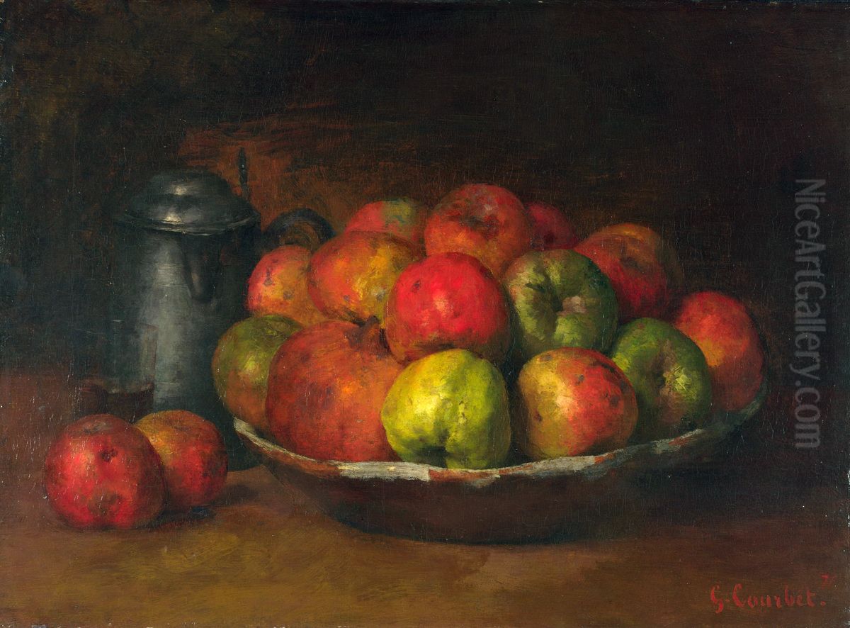 Still Life with Apples and a Pomegranate Oil Painting by Gustave Courbet