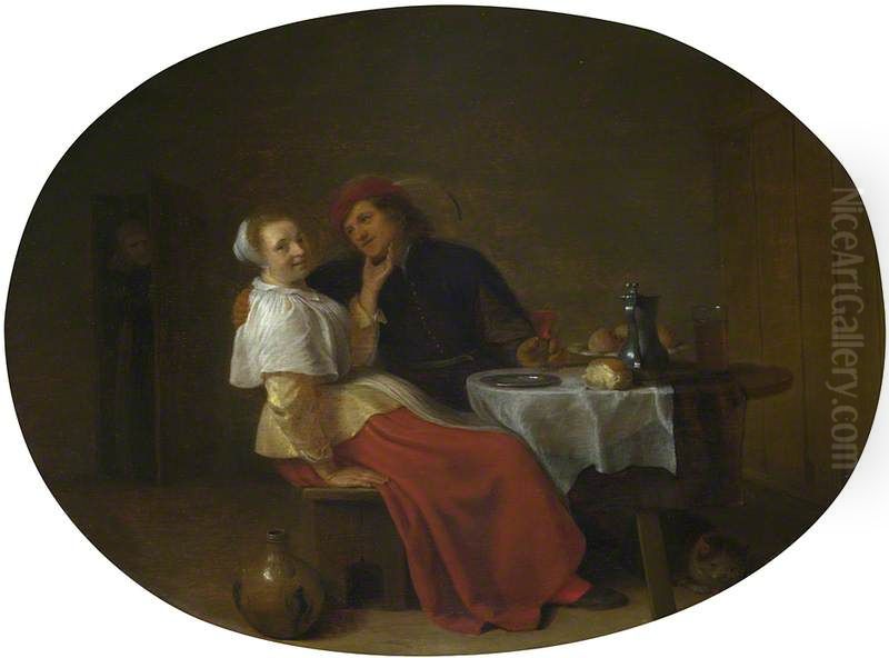 Two Lovers at Table Oil Painting by Hendrik Martenszoon Sorgh