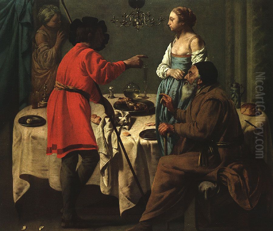 Jacob reproaching Laban for giving him Leah in place of Rachel Oil Painting by Hendrick Ter Brugghen
