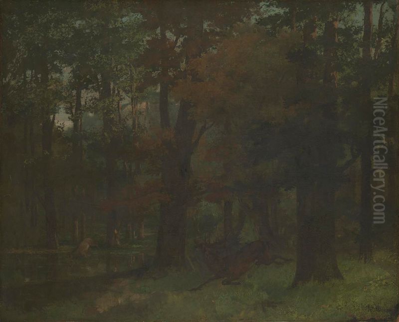 In the Forest Oil Painting by Gustave Courbet
