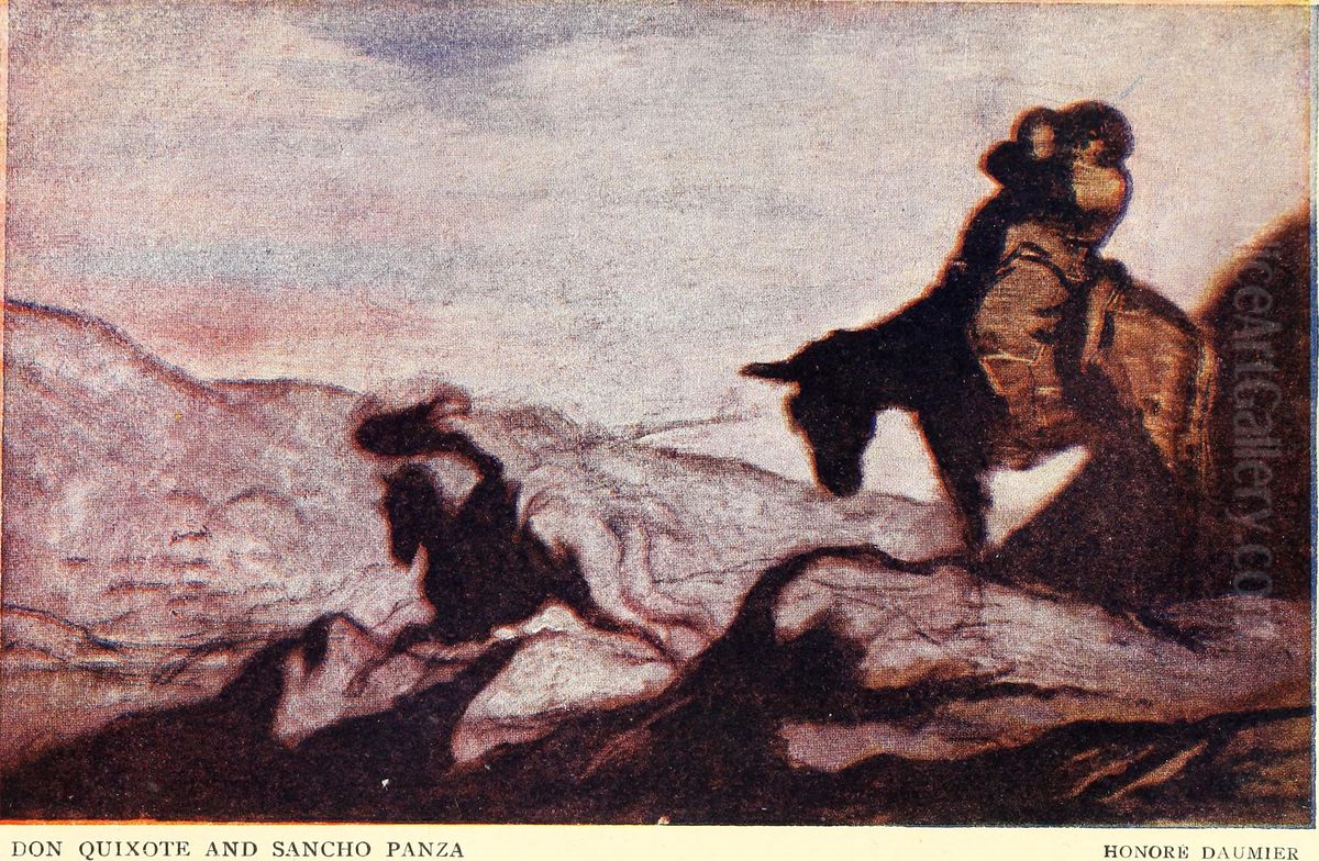 Don Quixote and Sancho Panza Oil Painting by Honore Daumier