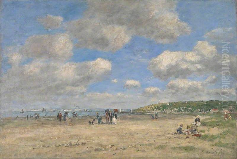 The Beach at Tourgeville-les-Sablons Oil Painting by Eugene Louis Boudin