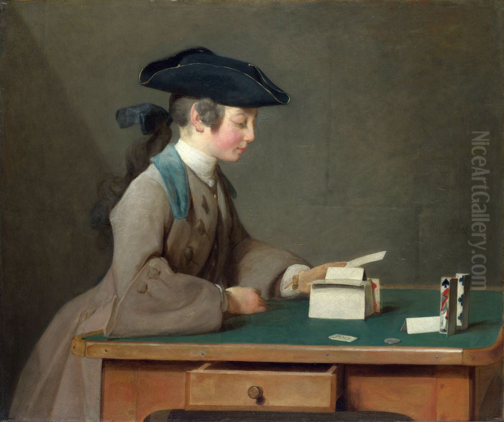 The House of Cards Oil Painting by Jean-Baptiste-Simeon Chardin