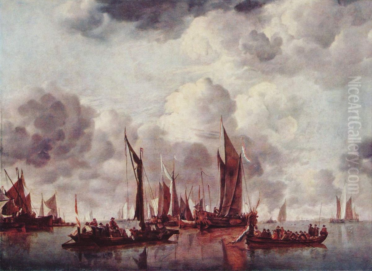 Segelboote im Hafen Oil Painting by Jan Van De Cappelle