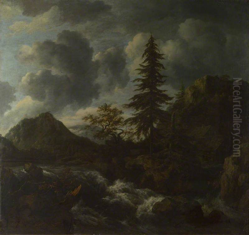 A Torrent in a Mountainous Landscape Oil Painting by Jacob Van Ruisdael