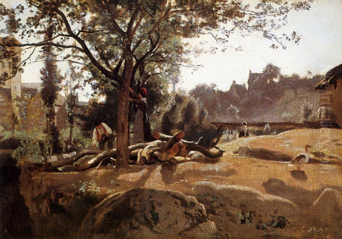Peasants under the Trees at Dawn Oil Painting by Jean-Baptiste Camille Corot
