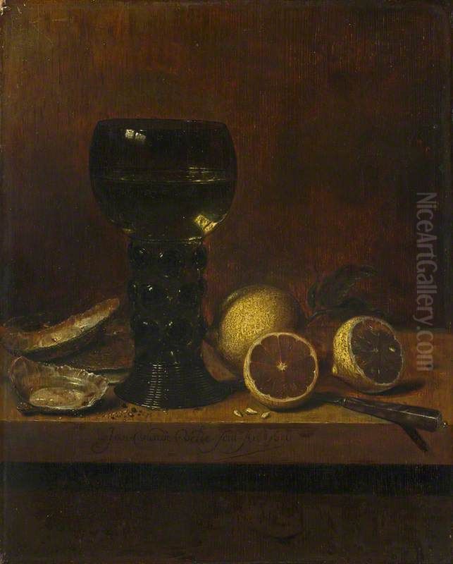 A Goblet of Wine, Oysters and Lemons Oil Painting by Jan Jansz van de Velde