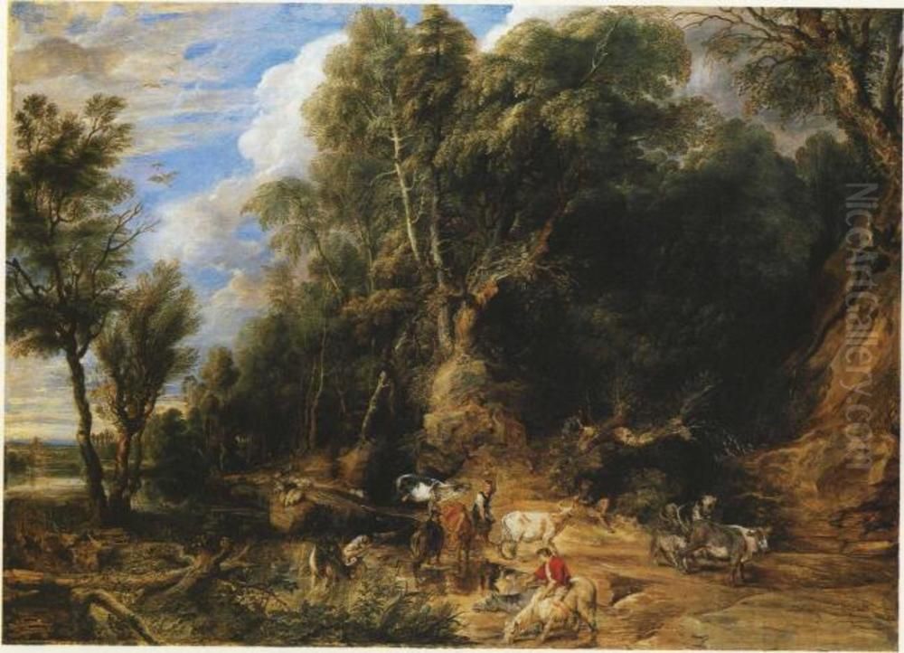 The Watering Place Oil Painting by (studio of) Rubens, Peter Paul