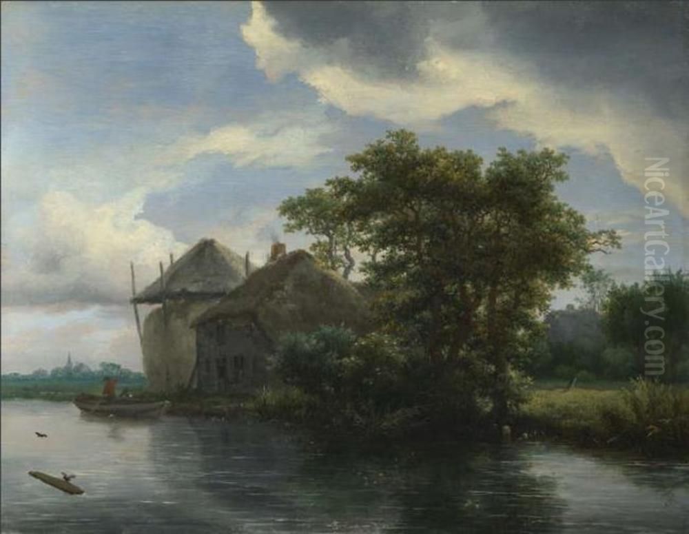 A Cottage and a Hayrick by a River Oil Painting by Jacob Van Ruisdael