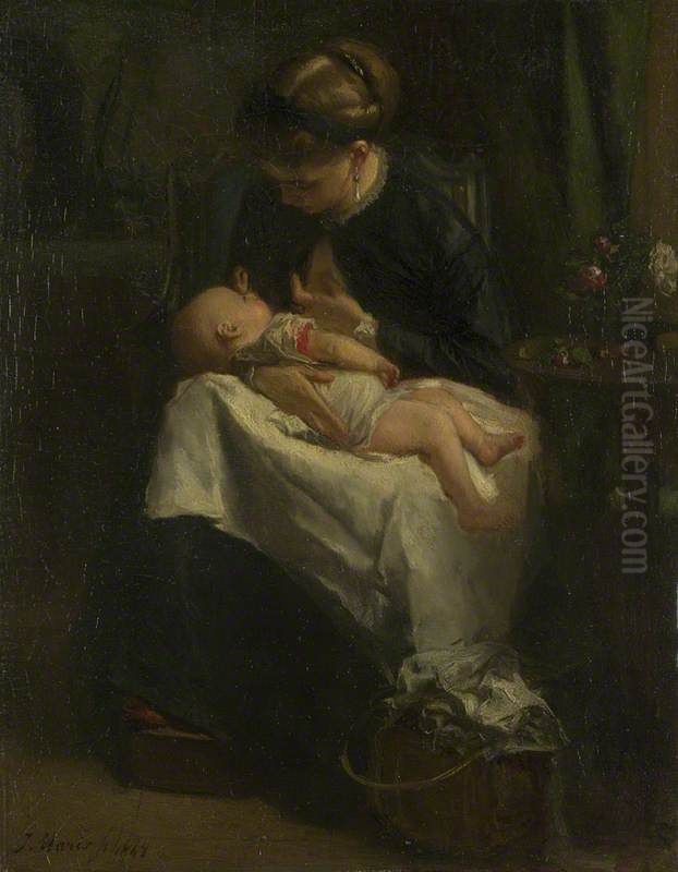 A Young Woman nursing a Baby Oil Painting by Jacob Maris