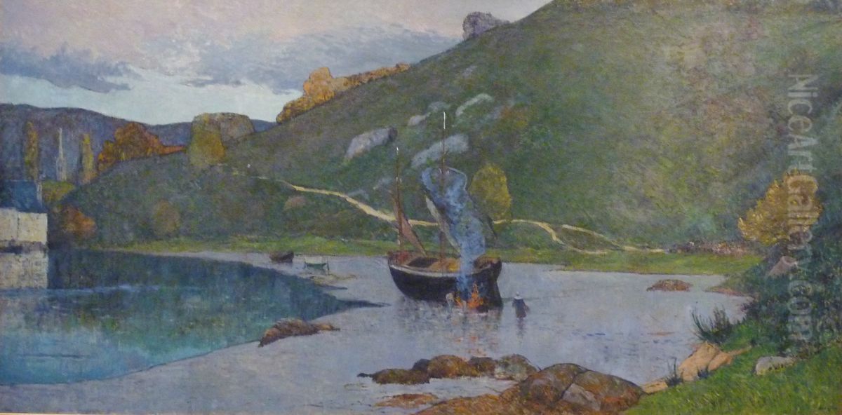 View of the port of Pont-Aven Oil Painting by Maxime Maufra