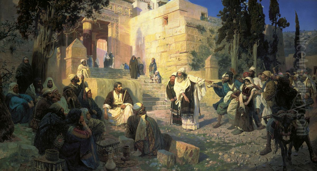 Christ and the woman taken in adultery (He that is without sin?) Oil Painting by Vasily Polenov