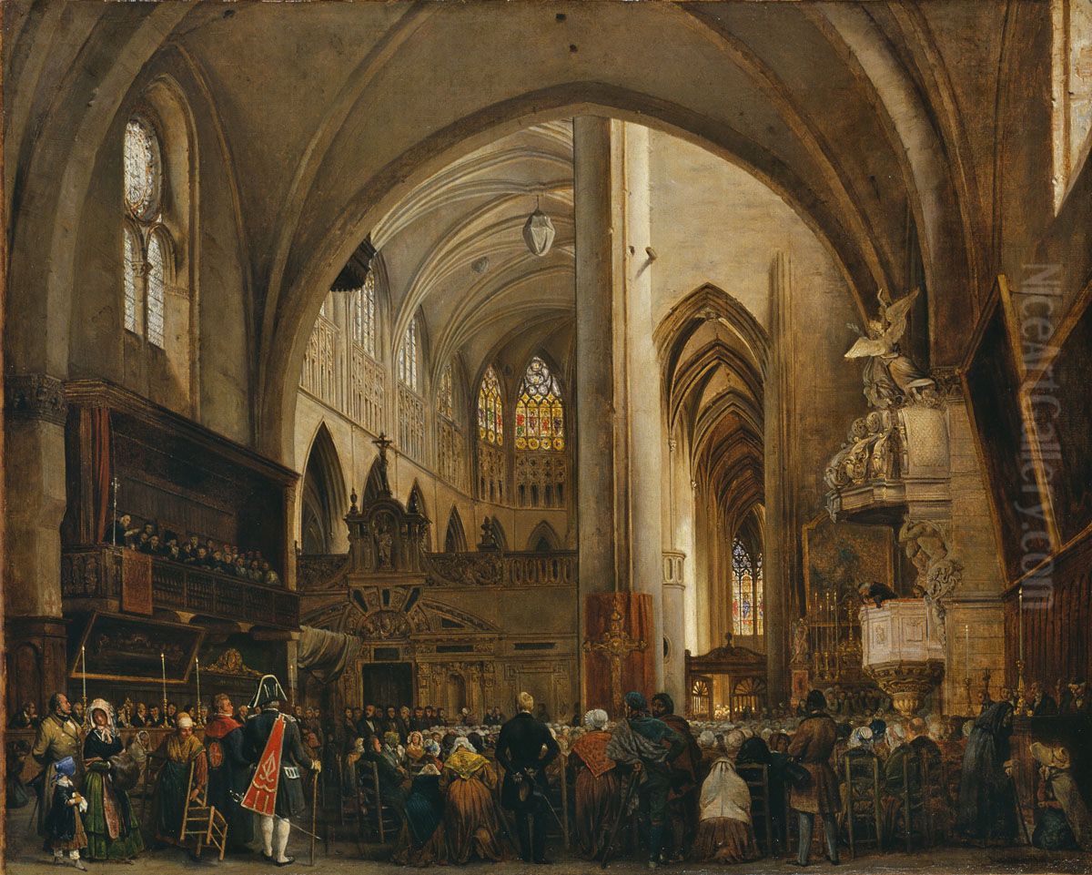 Vue interieure de la cathedrale Saint-Etienne de Toulouse pendant un office Oil Painting by Julien-Leopold Boilly