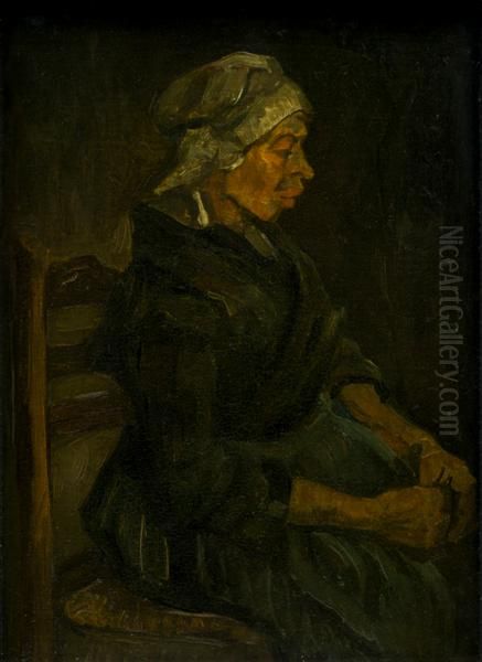 Peasant Woman, Seated with White Cap Oil Painting by Vincent Van Gogh