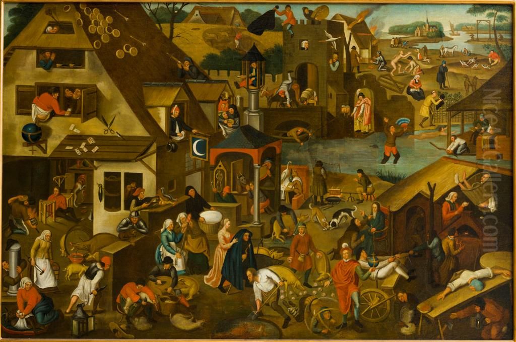 Dutch Proverbs Oil Painting by Pieter Brueghel the Elder