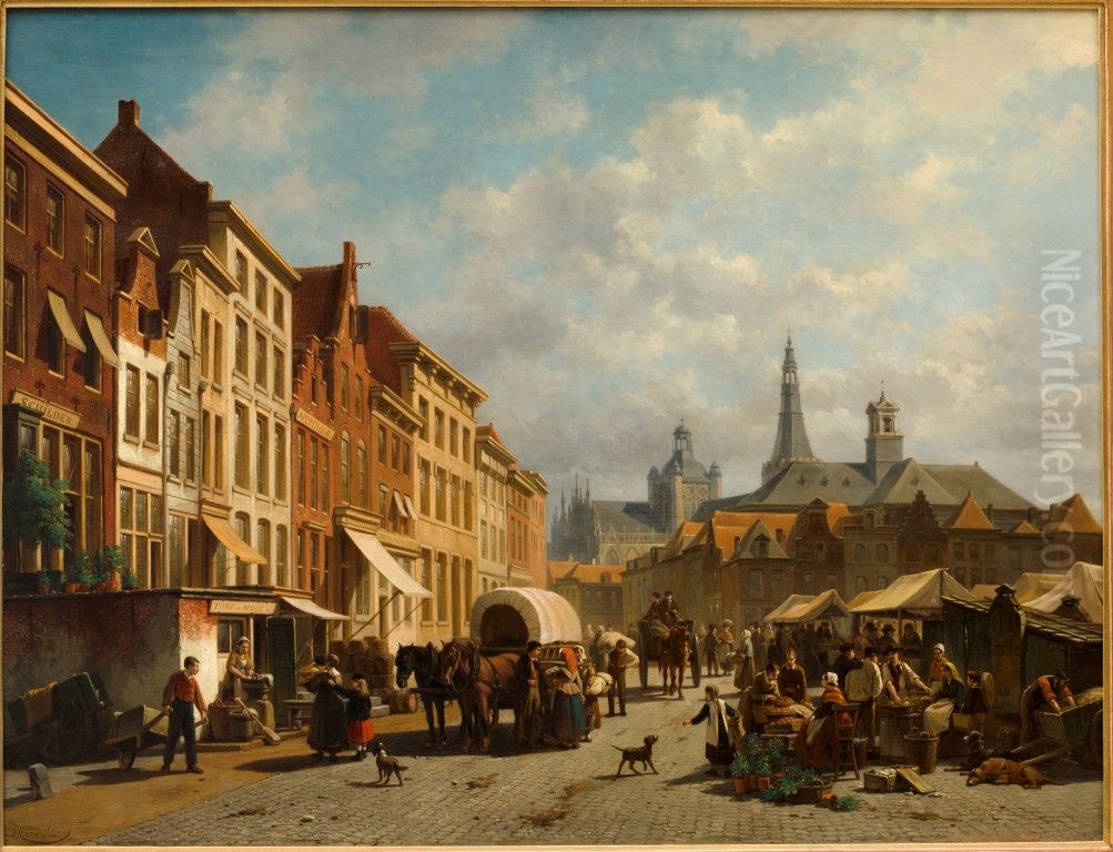 De markt te 's-Hertogenbosch Oil Painting by Jacques Carabain