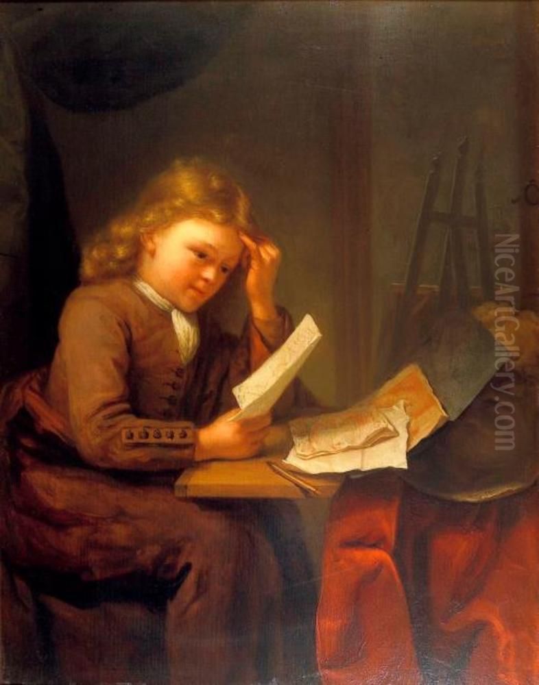 Young Draftsman at a Desk Oil Painting by Godfried Schalcken