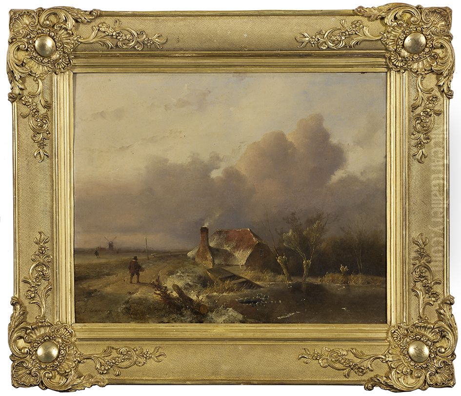 Winterlandschap, Oil Painting by Johannes Franciscus Hoppenbrouwers