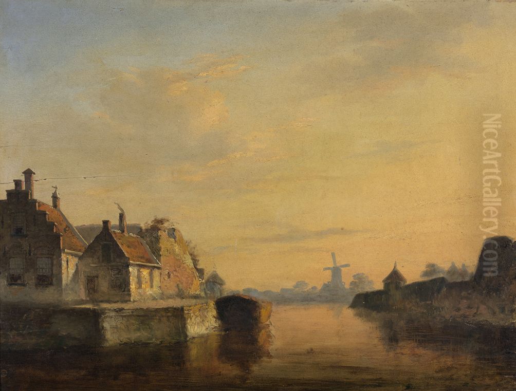 Het Reitdiep gezien vanaf de 'Hoek van Ameland', Oil Painting by Jan Ensing