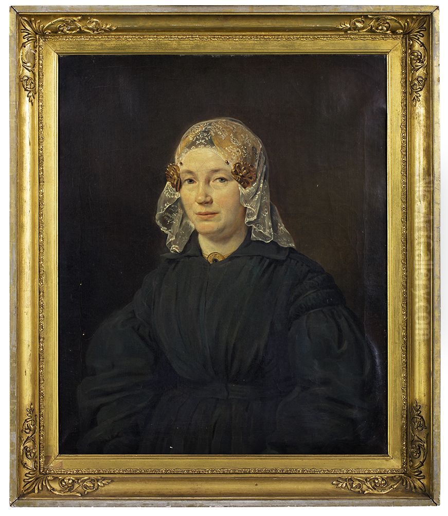 Vrouw in Groninger kostuum, Oil Painting by Jan Ensing