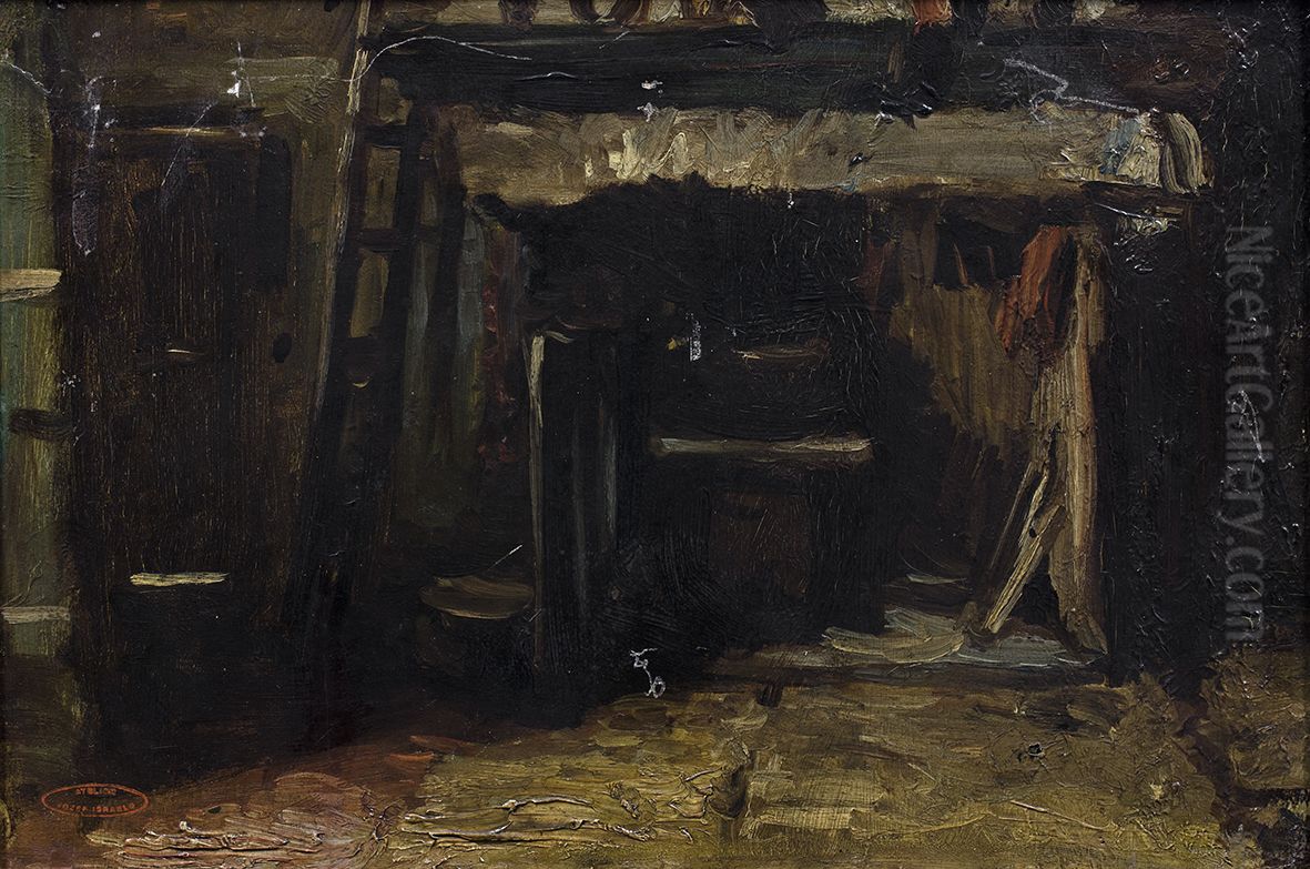 Interieur met schouw en ladder, Oil Painting by Jozef Israels
