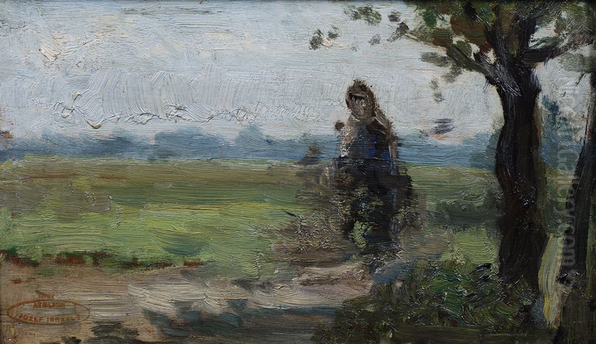 Studie van landschap met figuur, Oil Painting by Jozef Israels