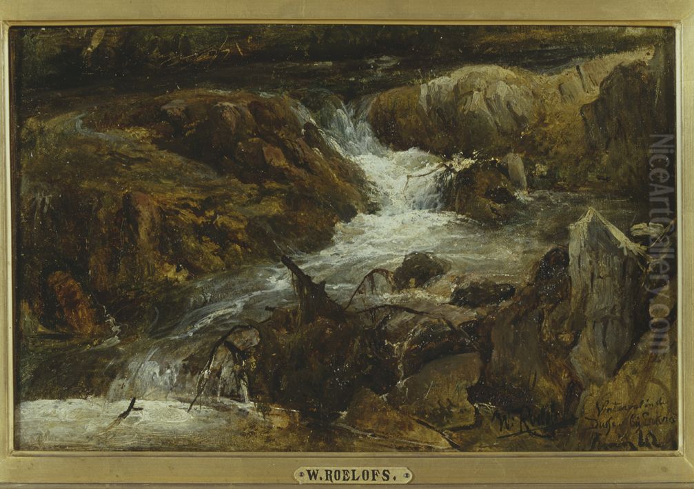 Waterval in de Dussel bij Erkrath Oil Painting by Willem Roelofs