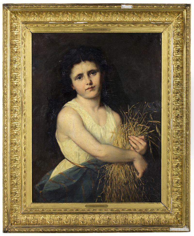 Jonge vrouw met strobundel, Oil Painting by Therese Schwartze