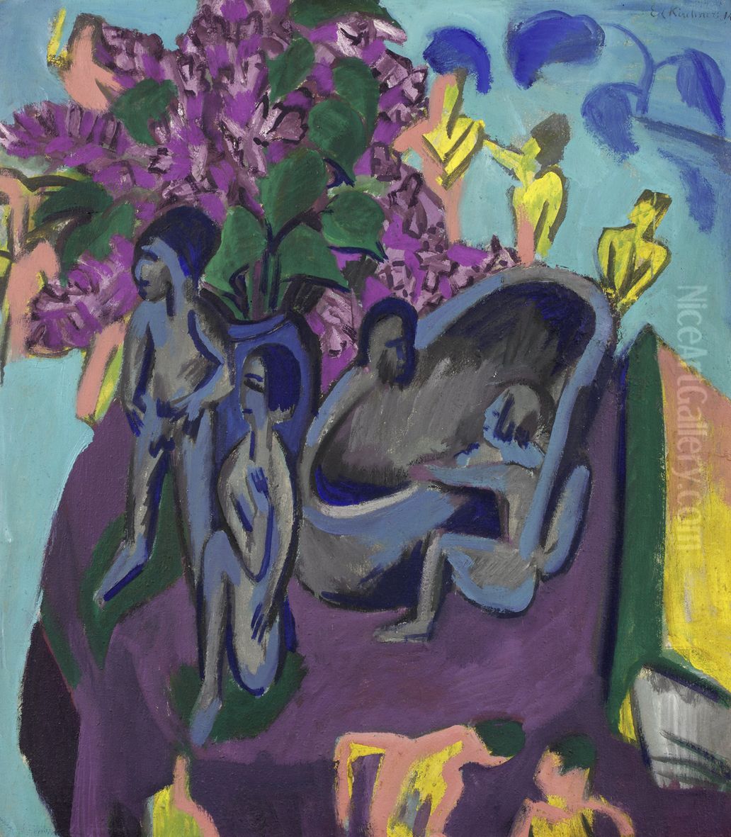 Still Life with Sculptures and Flowers Oil Painting by Ernst Ludwig Kirchner