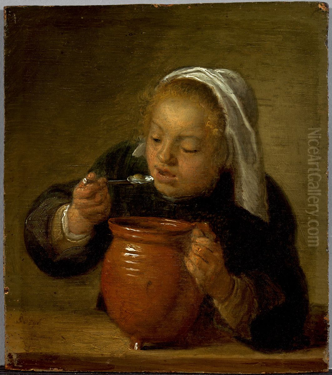 Etende vrouw Oil Painting by Hendrik Martenszoon Sorgh