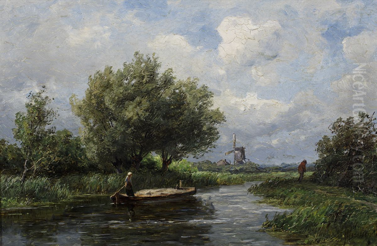 Plas met bomen, Oil Painting by Jan Willem Van Borselen