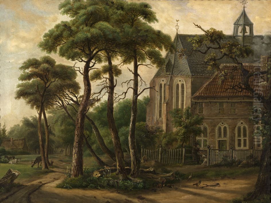 Gezicht op het klooster Ter Apel Oil Painting by Arnold Hendrik Koning