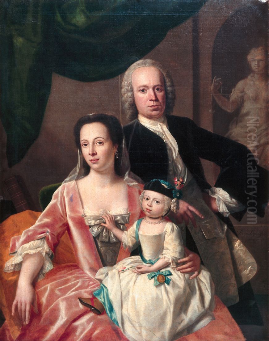 Portrait of Francina Margaretha Sichterman, her husband Scato Gockinga and their son Oil Painting by Philip van Dijk