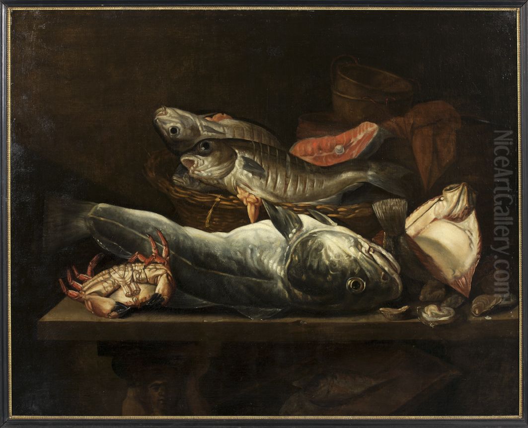 A fish still life Oil Painting by Isaac Van Duynen