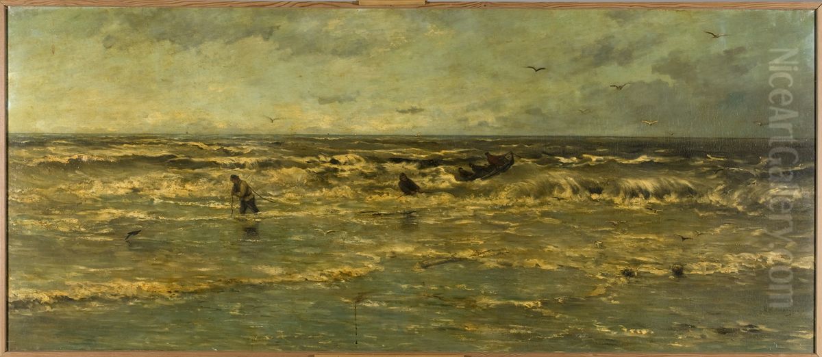 Het halen van het anker Oil Painting by Hendrik Willem Mesdag