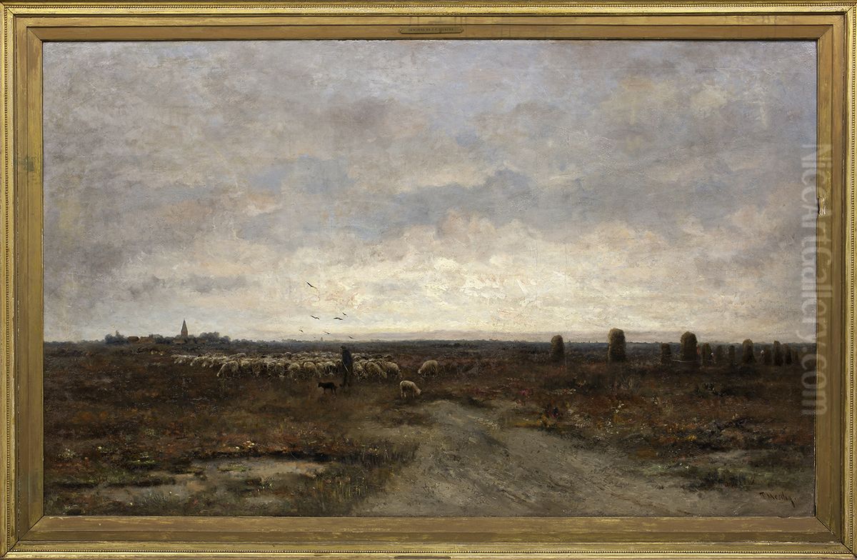 Heide met schapen bij Vries, Oil Painting by Taco Mesdag
