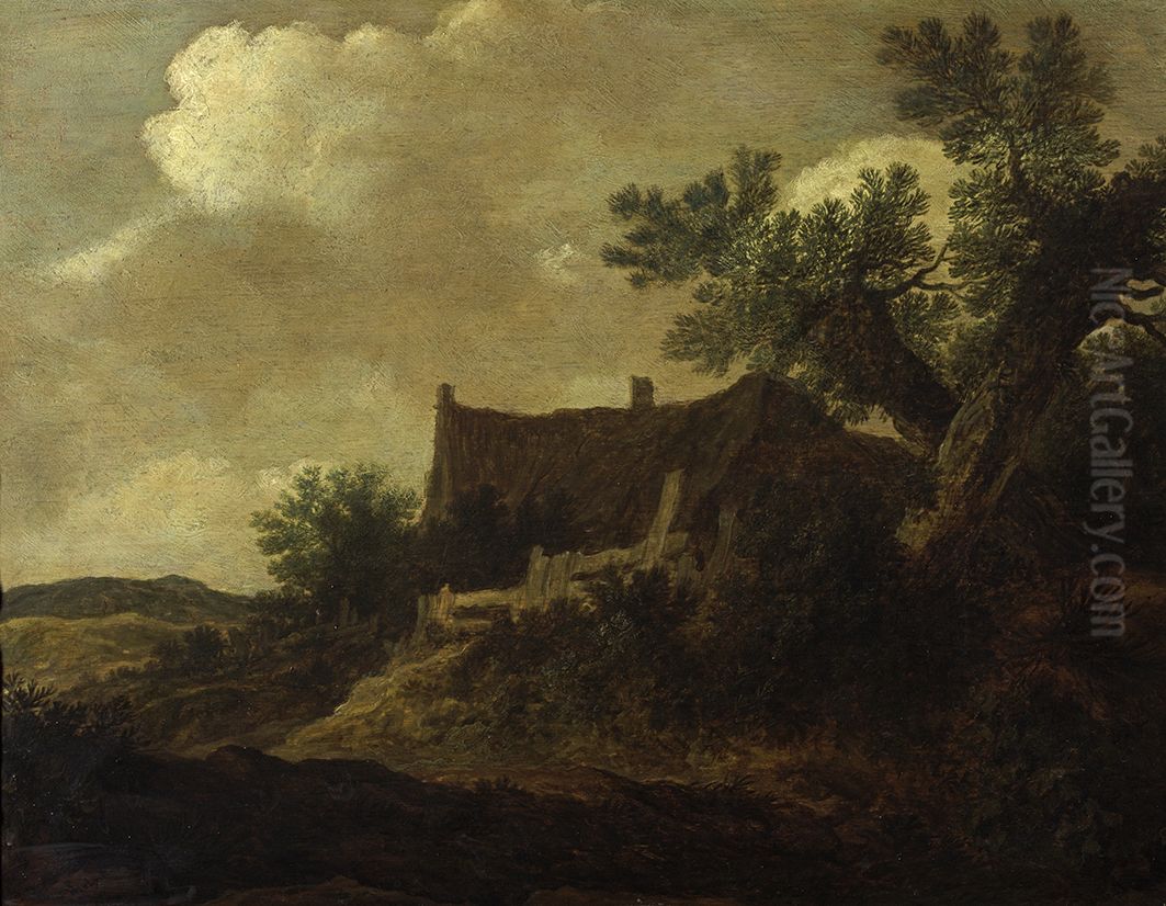 Duinlandschap met huisje en wilgen, Oil Painting by Pieter De Molijn