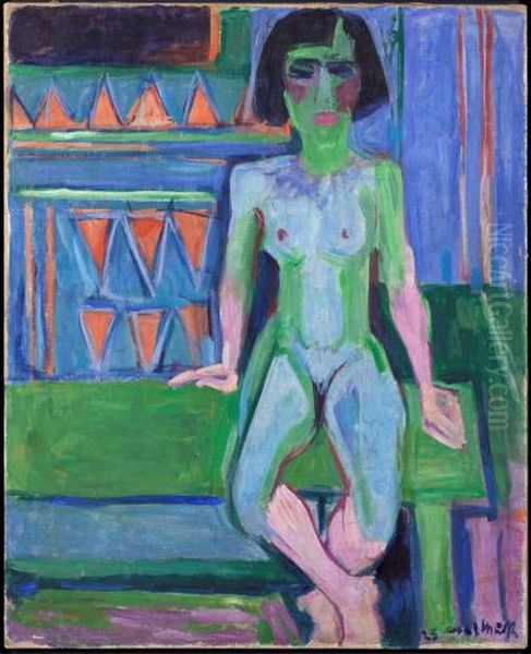 Sitzender Akt, Oil Painting by Albert Muller