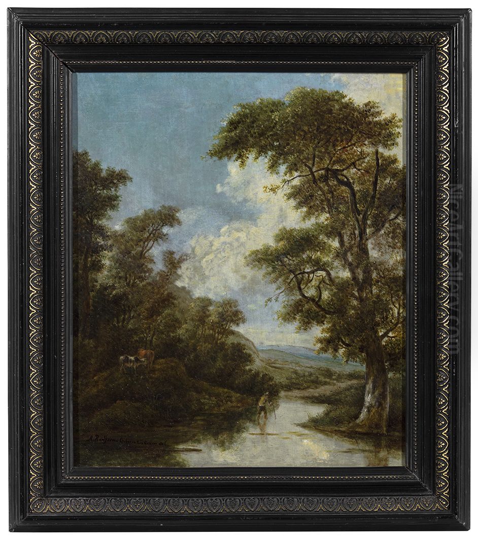 Oversteekplaats in een rivier, Oil Painting by Albarta ten Oever