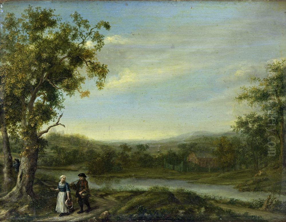 Landschap met rivier nr. 1, Oil Painting by Elisabeth Geertruida Wassenbergh