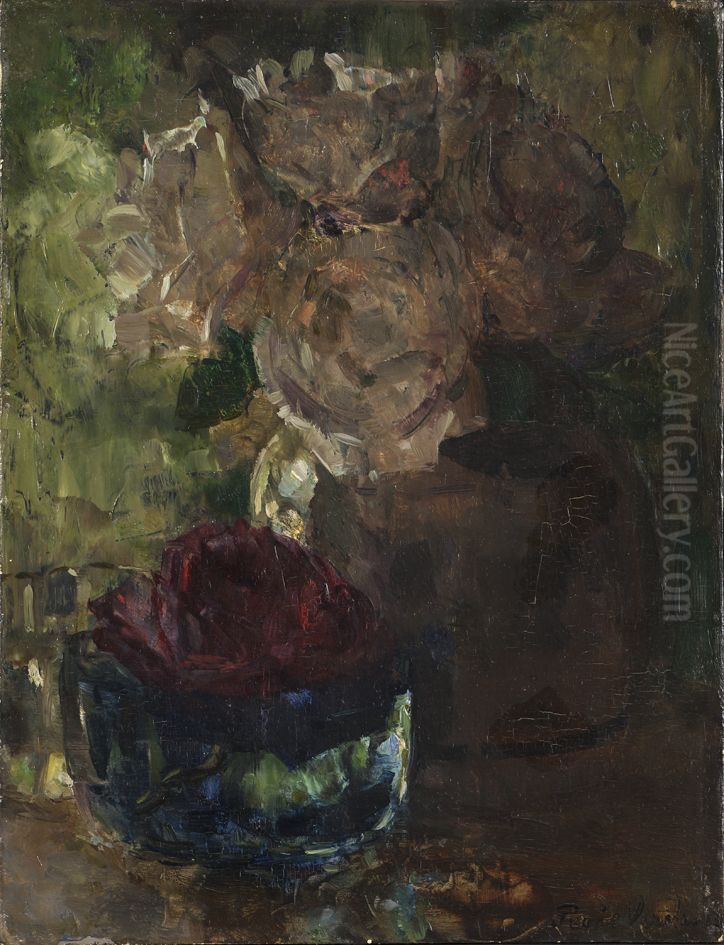 Roses in ginger jar Oil Painting by Floris Verster
