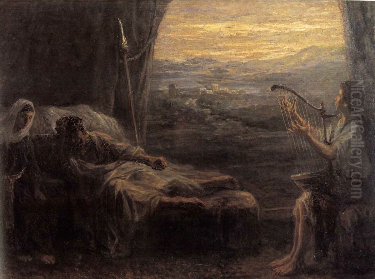 David en Saul, Oil Painting by Jozef Israels