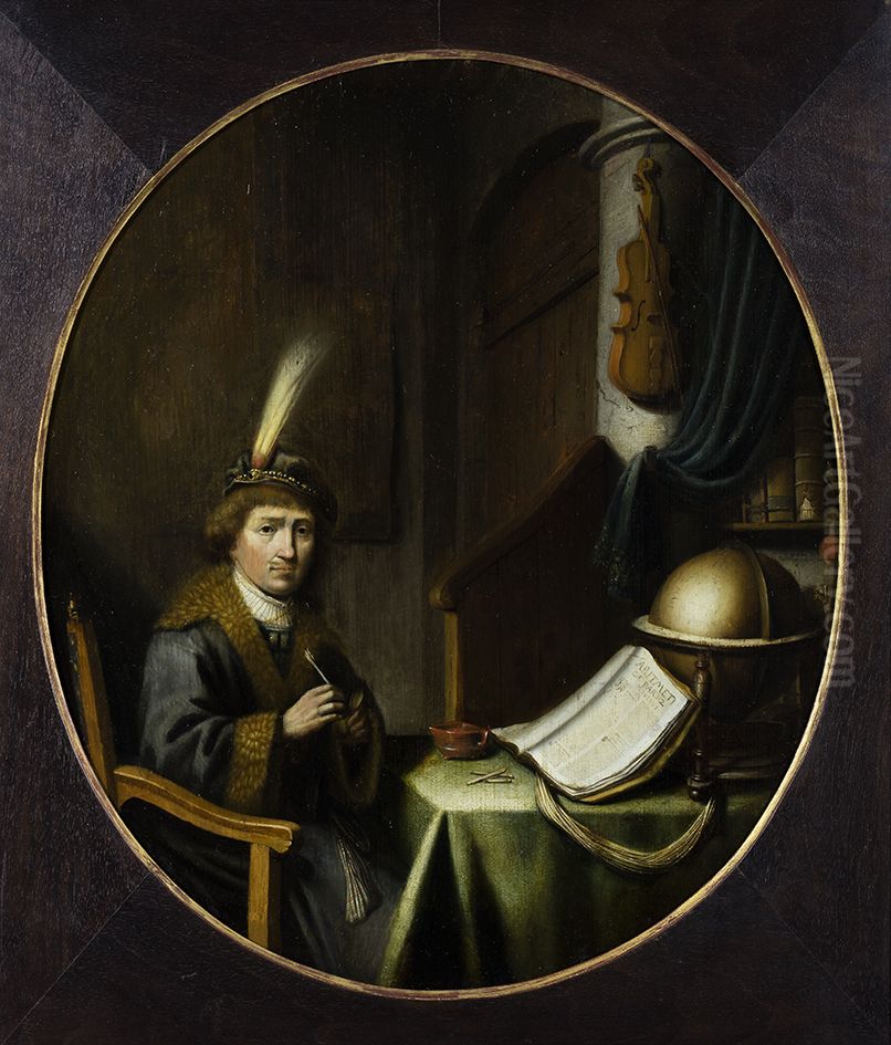 Geleerde aan schrijftafel Oil Painting by Gerrit Dou
