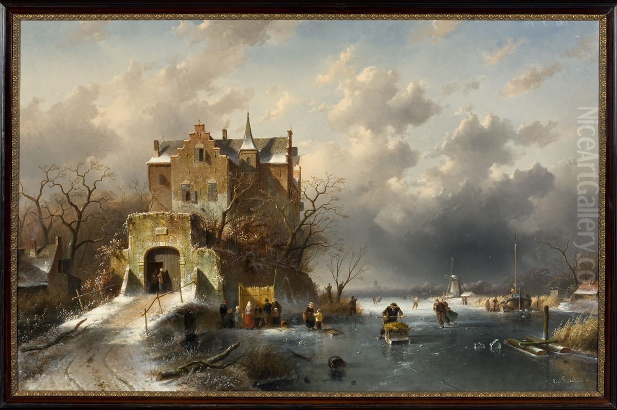 Wintergezicht, Oil Painting by Charles Henri Leickert