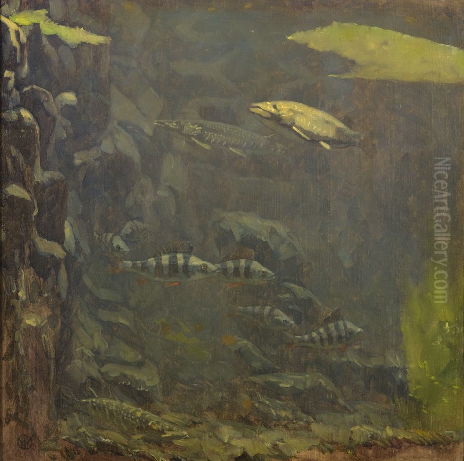 Snoeken en baarzen, Oil Painting by Gerrit Willem Dijsselhof