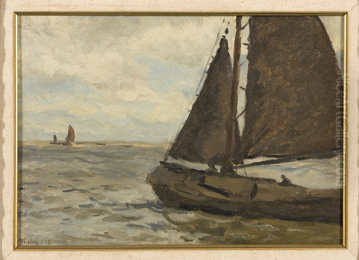 Zeilende botter, Oil Painting by Willem Bastiaan Tholen
